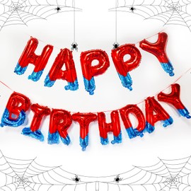 Spider Theme Happy Birthday Banner Party Decorations Balloons Letters 13Pcs Foil Balloons for Kid's boy Girls