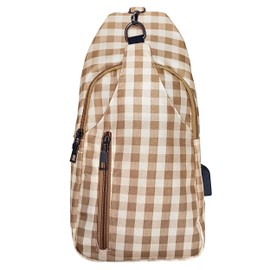 Nupouch Sonoma Antitheft Daypack Crossbody Sling Backpack, USB Charging, Lightweight Day Pack for Travel, Hiking, Everyday, Regular Lemon Yellow Gingham