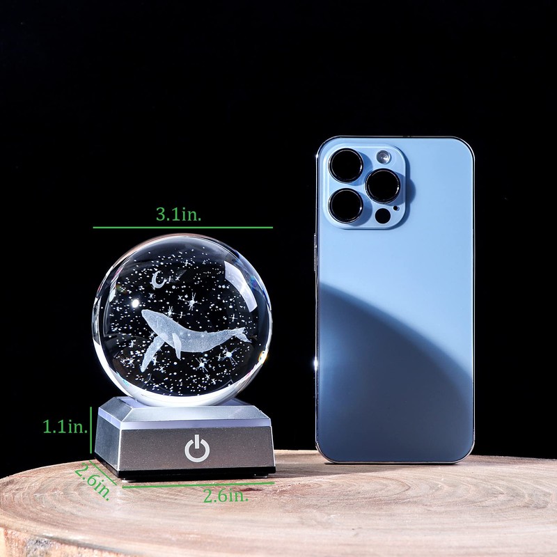 Ornalrist 3D Engraved Whale K9 Crystal Ball with Silver LED