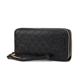 MKF Collection Wristlet Wallet for Women, Leather Quilted Flower Embossed Wristlet Strap with card slots Purse Black By Mia K