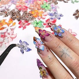 50Pcs Flower Nail Charms Hibiscus Nail Rhinestones 3D Mixed Colorful Floral Design Spring Summer Nail Art Supplies Resin Nail Gems Hawaii Flowers Nail Jewels for Women Acrylic Nail Accessories DIY