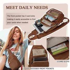 VX VONXURY Sling Bag for Women, PU Leather Crossbody Fanny Packs, Multipurpose Chest Bag with Adjustable Strap Travel Hiking Cycling Sports Brown