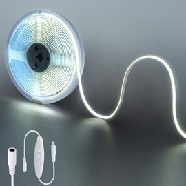 Clearhill 12V COB 320LED Strip Lights with Dimmer Switch (No Power Supply),16.4FT/5M,Cool White 6500K,320LEDs/M,8mm Width,CRI90,Electroplated Double-Sided Panel,10W/M,IP20,for Indoor Decoration