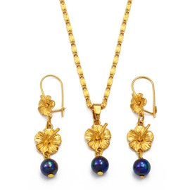 Hawaiian Jewelry for Women, Hawaiian Hibiscus Flower Sets Colorful Beads Pendant Necklace Earrings Accessories Guam, Hibiscus Flower Jewelry Gifts for Women (Style 2, 17.7" (45cm))