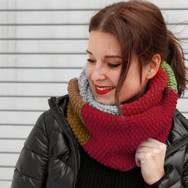 myboshi New Haven Scarf Knitting Set, Includes No.1 Wool, Circular Knitting Needle, Instructions and Label, Knitting Pack for Beginners, 30% Merino Wool, Red with Circular Knitting Needle