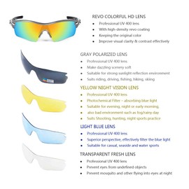 Sports Sunglasses Cycling Glasses Sports Glasses with UV400 5 Interchangeable Lenses Including Black Polarised Lens for Outdoor Activities such as Cycling Running Climbing Driving Running Fishing Golf Unisex