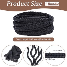 GORGECRAFT 10mm Wide Flat Braided Leather Cord 5m PU Leather String Black Faux Leather Strap Strips 3mm Thick Leatherette Threads Rope for Bracelet Anklets Bolo Tie Necklace Jewelry Making DIY Crafts