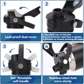 XACIOA Spout Lid Compatible With Yeti Rambler Bottle, Replacement Top for 18 26 36 64 oz, With Straw and Chug Cap, Push Bottom, Water Bottle Flask Cover Accessories (Black)