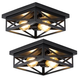 DIKAIDA 2Pack Vintage Farmhouse Flush Mount Ceiling Light Fixtures, 2-Light Hallway Kitchen Ceiling Light, Industrial Farmhouse Light Fixtures Ceiling Mount for Bedroom