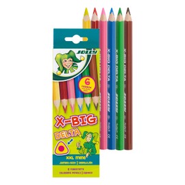 JOLLY X-BIG Delta Colouring Pencils, 6 Extra Thick Triangular Colouring Pencils, Extremely Shatterproof and Durable, Non-Toxic, Pack of 6 in Cardboard Case, 3399-0003