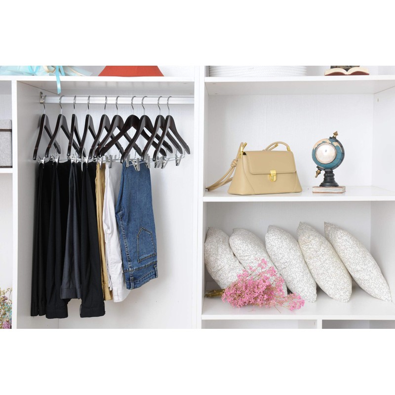 Quality Wooden Skirt Hangers with Clips Smooth Solid Wood Pants