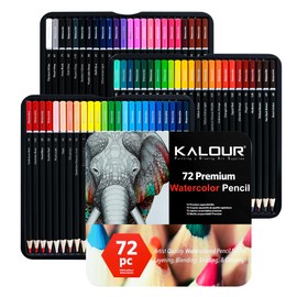 KALOUR KALOUR Watercolor Pencils - Professional Set of 72 - Beautiful Blending Effects with Wet or Dry - Ideal for Coloring Book - Water Soluble Pencils for Kids Adults Beginners