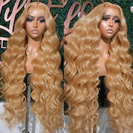 MEGOOD UMEGOOD 200% Density Honey Blonde Wig Human Hair 13x6 HD Transparent Lace Front Wigs Human Hair Hair Pre-Plucked 13x6 Blonde Body Wave Glueless Light Brown Lace Front Wigs Human Hair