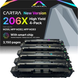 CARTRA 206X 4 Pack High Yield Toner Cartridge Set for HP MFP M283cdw Printer, Color Laserjet Pro M283fdw, M283fdn M283cdw M283, M255dw, M255nw M255, M282nw M282 Series, 206A W2110X