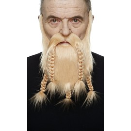 Mustaches Self Adhesive, Novelty, Viking Dwarf Fake Beard, False Facial Hair, Costume Accessory for Adults, Blond Color