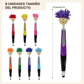 8 Bolígrafos con Cabezal de Fregona - Bolígrafos Retráctiles con Tinta Negra, Pantallas Táctiles, Bolígrafos Multifunción para Estudiantes, Material d