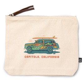 Lantern Press Capitola, California, Woody with Surfboard, 100% Cotton Zipper Pouch, Travel Accessory, Go Bag