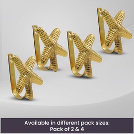 The Metal Magician Metal Nautical Starfish Curtain Holdback & Curtain Holder for Home, Bedroom & Office (Starfish Gold, Set of 4)