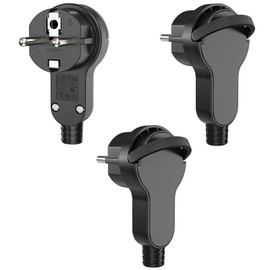 Schuko Plug Flat Extra Flat Earthing Contact Angle Plug with Folding Handle 250 V 16 A for Cable up to 3 x 1.5 mm² Schuko Plug Flat Connector Black Pack of 3