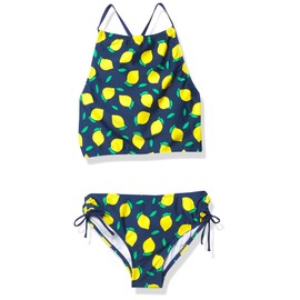 Kanu Surf Girls' Daisy UPF 50+ Beach Sport Halter Tankini 2-Piece Swimsuit, Lemonade Navy, 3T
