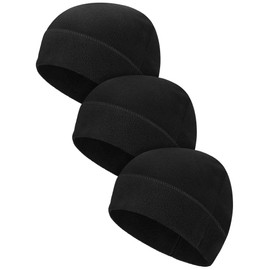 3 Pieces Winter Warm Skull Cap Soft Fleece Beanie Hat Thick Windproof Watch Cap Skiing Outdoor Warm Colored for Men Women(Black,One Size)