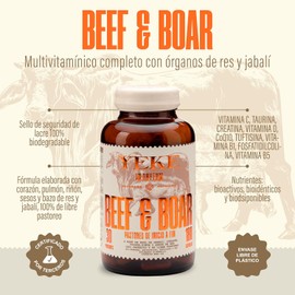 YEKE Beef & Boar - Mezcla Integral A Base de Órganos Clave De Res Y Jabalí - 100% Orgánico Y De Libre Pastoreo - Con Vitaminas C y D, Omega-3, CoQ10, Taurina, Creatina Y Complejo B - 180 Cápsulas - Sin OGM Y Alta Biodisponibilidad