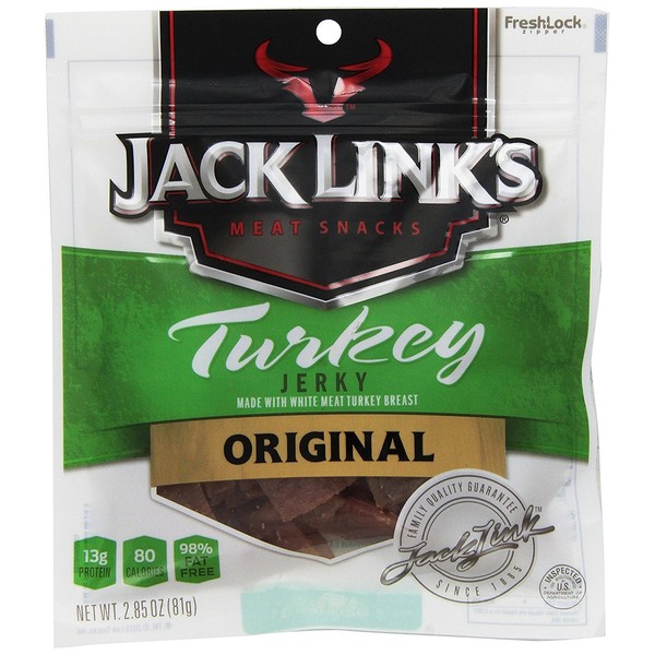 Jack Link’s Turkey Jerky, Original, 2.85 oz – Flavorful Meat Snack, 13g of Protein and 80 Calories, Made with 100% Premium Turkey - 98% Fat Free, No Added MSG or Nitrates/Nitrites