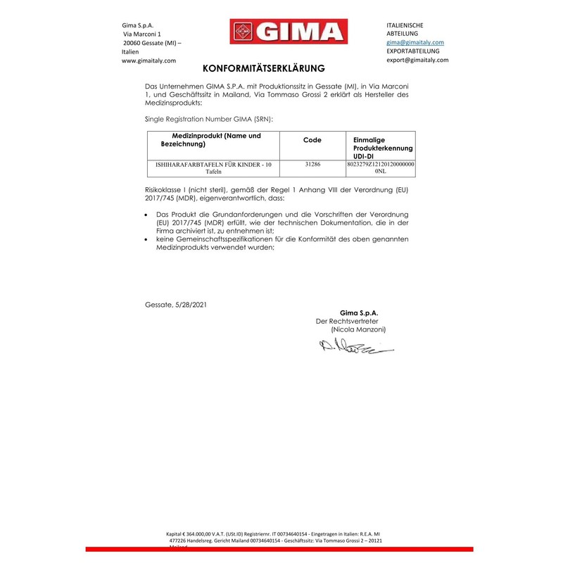 GIMA 31286 Pediatric Daltonism Test, 10 Tables.