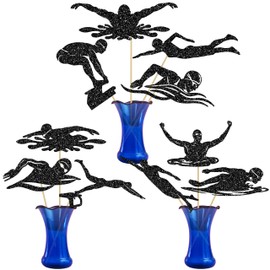 16pcs Glitter Swimming Party Centerpiece Sticks Swimmer Swimming Theme Centerpiece Decorations for Table Summer Swim Party Table Toppers for Swimmer Birthday Party Swimming Lover Party Supplies