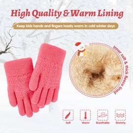 Kids Blue Gloves Winter Warm Gloves for Boys Girls Knitted Gloves Thermal Fleece Lined Mittens 1 Pair Light Blue 5-12 Years