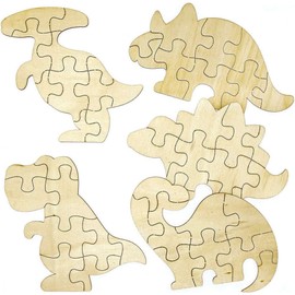 Baker Ross FC828 Wooden Dinosaur Puzzle - Pack of 5, Wooden Puzzle for Children to Paint and Decorate