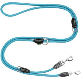 Leisegrün Adjustable Dog Lead 3 m - Robust Nylon Double Lead for Medium to Large Dogs, 200 kg Pull Force, 2 Carabiners - Light Blue