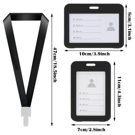10 Pack Name Tag Holders, ID Card Badge Holder with Detachable Neck Lanyard, Hard Plastic Waterproof Clear, Transparent Card Case for Office School Business Supplies (Horizontal Black)