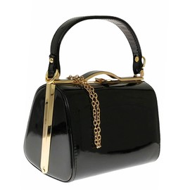 Leah Ward Ladies Women's Chic Patent Top Handle Clutch Handbag Wedding Evening Bags (Black)