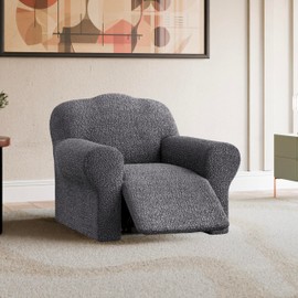 PAULATO BY GA.I.CO. Recliner Cover - Recliner Chair Cover - Recliner Slipcover - Cotton Fabric Slipcover - 1-Piece Form Fit Stretch Furniture Protector - Mille Righe - Dark Grey (Recliner Cover)