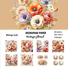 Vintage Floral Decoupage Paper 8.5" x 8.5", 24 single-sided sheets: romantic styled pattern paper for scrapbooking, origami and crafts