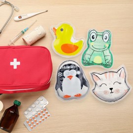 Relaxdays Children's Cooling Pads, Set of 4, Cold Warm Compress, Animal Motifs, Children's Cooling Pads with Gel, Reusable, Colourful