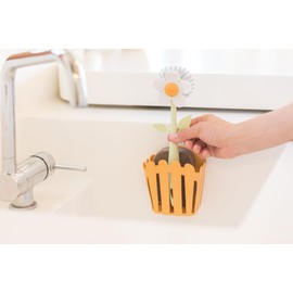 Vigar Florganic 3-Piece Sink Caddy Set, Eco-Friendly Daisy-Shaped Dish Brush, Sponge and Fence-Shaped Holder with Suction Cup, Orange