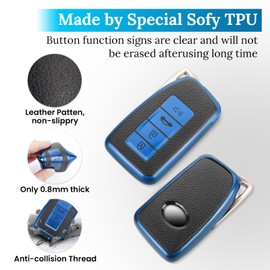 CTRINEWS for Lexus Key Fob Cover with Carbon Fiber Style Belt Keychain,Upgraded Soft TPU Surface Grain Case for Lexus GS GS-F ES IS IS-F RC RC-F NX LX570 RX350/450h(4 buttons) (Blue, A1)