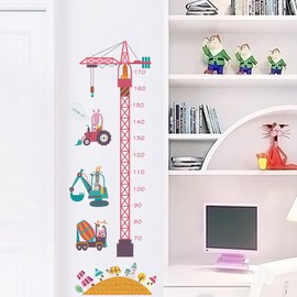 ibasenice Cartoon Height Chart - 2PCS Kid Removable Wall Stickers Room Tower Crane Pattern Height Sticker Ruler Children Growth Chart Sticker Room Bedroom Decoration Height Measurements