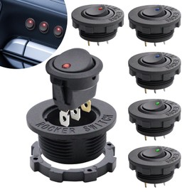 ZHIQIN Pack of 6 Round Rocker Switches 12 V Car Switch 20 A 2 Position Rocker Switch On/Off Lockable with LED Light 3 Pins Button Rocker Switch for Boat Car Motorcycle Truck Household Appliances