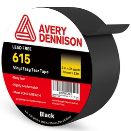 Avery Dennison Duct Tape, Heavy Duty PVC Easy Tear Tape, Strong Adhesive Waterproof Duct Tape for Indoor Outdoor Repairs, 2 in x 36 Yard, Black, 1 Roll