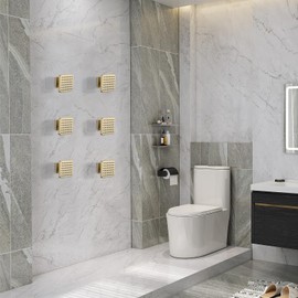 LOCALAND Solid Brass Shower Body Spray Jets, Square Body Jets for Shower, High Pressure Body Shower Jet, Wall Mount Shower Massage Spray Jets, Upgrade Spa Jets for Shower, 6PCS, Brushed Gold