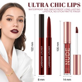 Lip Liner and Lipstick Set for Women - 2 PCS Lip Gloss Set Matte Lipsticks Long Lasting Non-Fading Waterproof Lipglosses Makeup Set Gift for Women (06#, 27g)