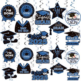 Grad 2025 Decorations, Kaluofan 40Pcs Grad Decorations 2025, 2025 Graduation Decorations, 2025 Party Favor Hanging Swirls Decor for High School University(Blue)
