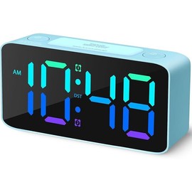 Super Loud Alarm Clock for Heavy Sleepers Adults,Digital Clock with 7 Color NightLight,Adjustable Volume,USB Charger,Small Clocks for Bedrooms,Ok to Wake Up for,Teens (White+RGB) - Colour: Blue+rgb