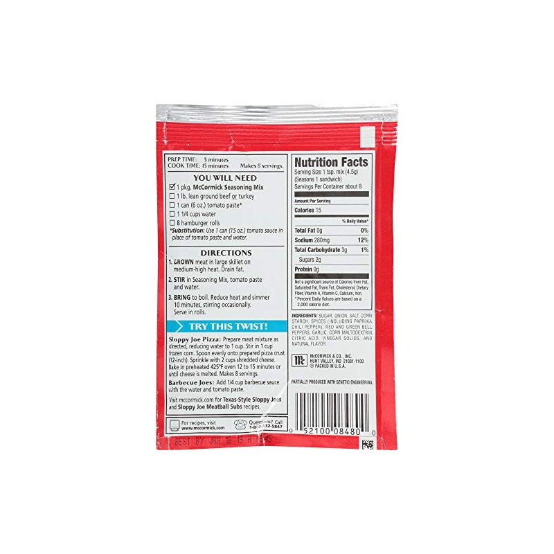 McCormick Sloppy Joe Seasoning, 1.31-Ounce Units (Pack of 24)