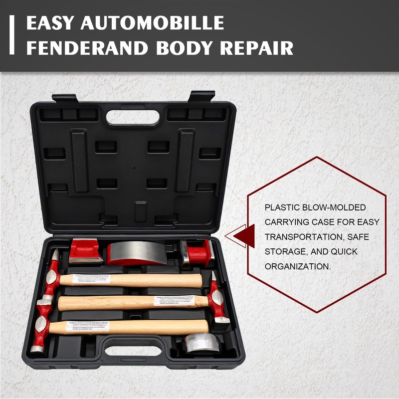 PASBAS 7 Piece Auto Body Repair Kit，Hammer and Dolly Tools