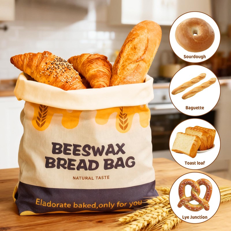 UWILLION Beeswax Bread Bags 2 Pack for Sourdough Loaves, Extra