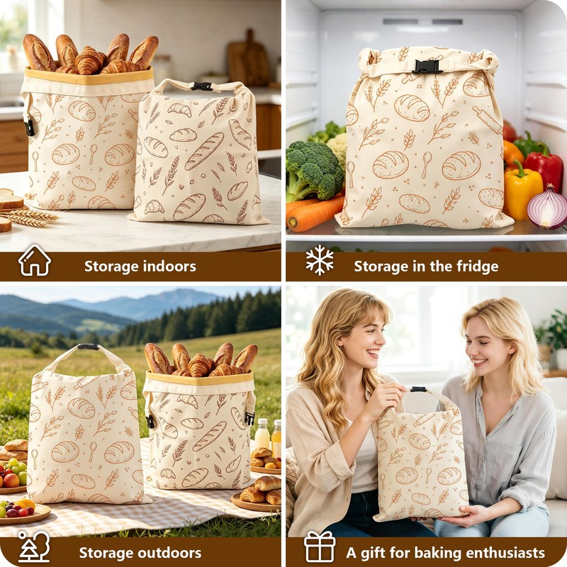 2‑Pack Beeswax Bread Bags, Detachable, for Keeping Bread Fresh